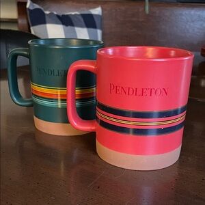 Pendleton Striped Red and Green Coffee Mugs